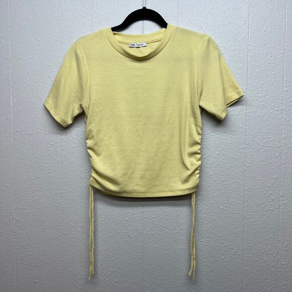 ZARA Cropped Yellow Coquette Baddie Chic Feminine Minimalist Womens Top Small - Picture 2 of 7